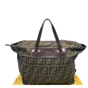 Fendi Zucca Pattern Canvas x Leather Khaki Tote Bag w/ Dust bag